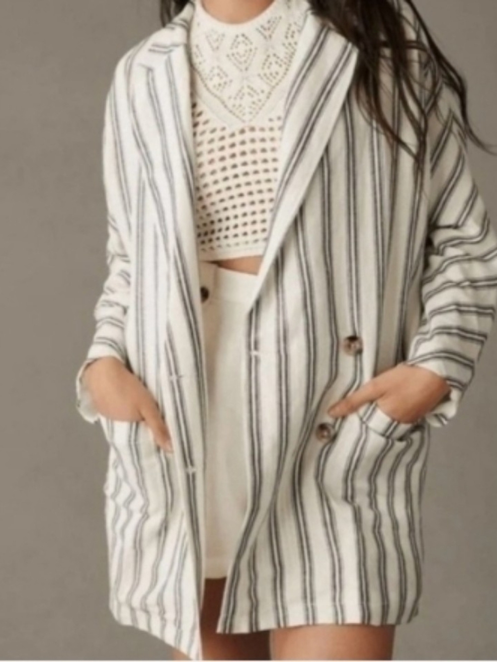 Anthropologie Pilcro Cream Blazer Jacket with Black Stripes Medium